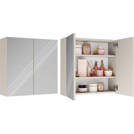 Mobiletto da bagno sospeso con specchio sopra il lavabo, 2 ante, colore cashmere (1/5)