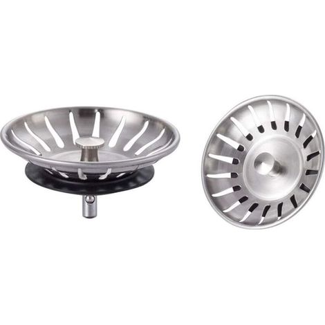 Bouchon Evier Cuisine Inox(Lot de 2) - Filtre Evier Cuisine Universel (Dia: 80MM), Bonde Evier avec 18 Fentes (1/5)