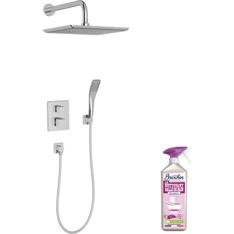 Jacob Delafon – Colonne de douche thermostatique encastrée – Pomme de tête carrée 28x28 cm – Finition chromée – Limitation température 50°C – Installation facile