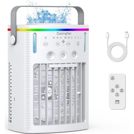 Condizionatore portatile, mini condizionatore evaporativo mobile 1000ml, con telecomando, 3 velocità, 7 colori di illuminazione, per camera da letto (1/5)