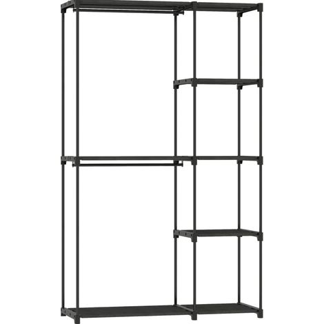 CHICFURN Armario perchero 111 x 43 x 185 cm de acero negro, 2 barras y 6 estantes (1/5)