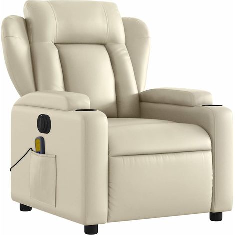 Poltrona relax TV funzione massaggio reclinabile elettrica 6 punti massaggio in PVC crema DEC027154