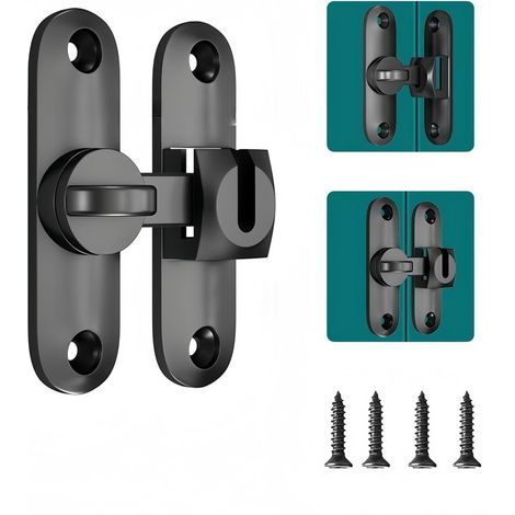 Verrous Porte Coulissante,Verrou Serrure de Porte avec 4 Vis,Loquet de Porte à Angle Droit 90/180 Degrés pour Portes,Fenêtres,Portes D'armoires Coulissantes(Noir) (1/5)