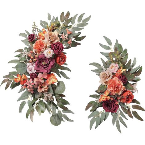 Guirlande Florale Artificielle - Pour Arche de Mariage - Décor Mur et Voiture - Rouge - 2 Pièces - 30 x 15 cm et 50 x 25 cm (1/5)