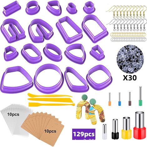 Set di 129 formine per biscotti in Fimo, formine per pasta polimerica - Formine per biscotti a forma di pasta polimerica, per tagliare forme uniche, per creare orecchini colorati e unici (1/5)