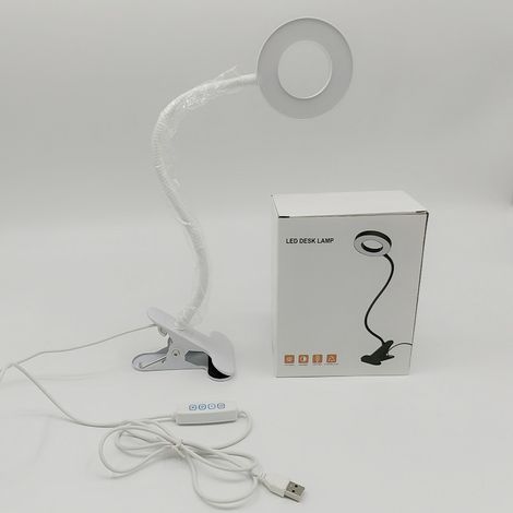 Lampe de Lecture LED Lampes Clips Lampe de Bureau pour enfant avec Cou Flexible USB rechargeable eReaders étudier le travail,Blanc (1/5)