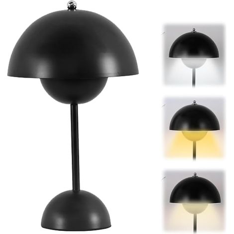 Pilzlampen Tischlampe, LED Akku Tischlampe Kabellos, 3000k-6000k Moderne Aufladbar, Touch Dimmbar Tischleuchte Lampe​ mit 3 Helligkeits Modi, Retro Nachttischlampe (Schwarz) [Energieklasse A] (1/5)
