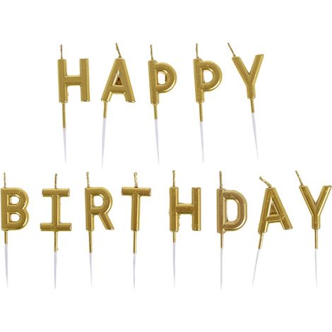 Velas de cumpleaños para pastel con la inscripción "Feliz cumpleaños", color dorado, 13 unidades. (1/2)