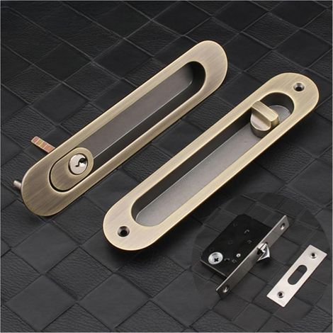 Kit de quincaillerie pour porte de grange Serrure de sécurité for porte coulissante, serrure de sécurité, armoire de porte de grange, quincaillerie intégrée, poignée de porte en bois, porte intérieure (1/5)