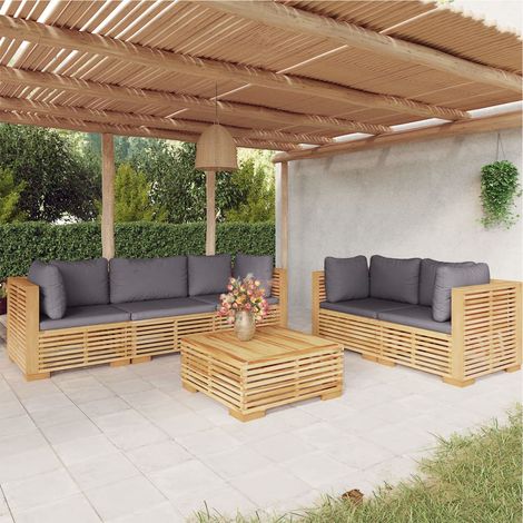 6-tlg. Garten-Lounge-Set mit Kissen Massivholz Teak (1/5)