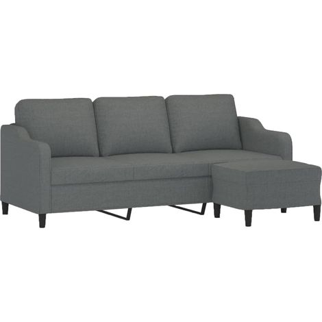 vidaXL Divano a 3 Posti con Poggiapiedi Grigio Scuro 180cm in Tessuto (1/4)