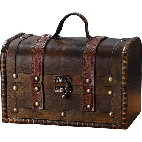 Coffre au Trésor Vintage en Bois 19,2 x 12,7 x 12,4 cm Coffre Pirate (1/5)