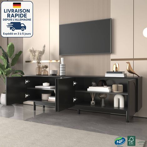 Meuble TV 175x38x56 cm, table TV avec panneaux amovibles, MDF, meuble bas de salon lumineux, noir (1/5)