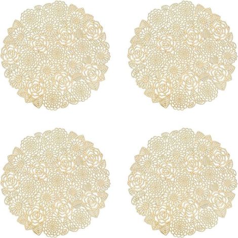 Lot de 4 Sets de Table, Or Rose Napperons Rond Set de Table Tapis de Table pour Table Salle à Manger Cuisine,napperons lavables (Or Rose, Style L, 38cm)