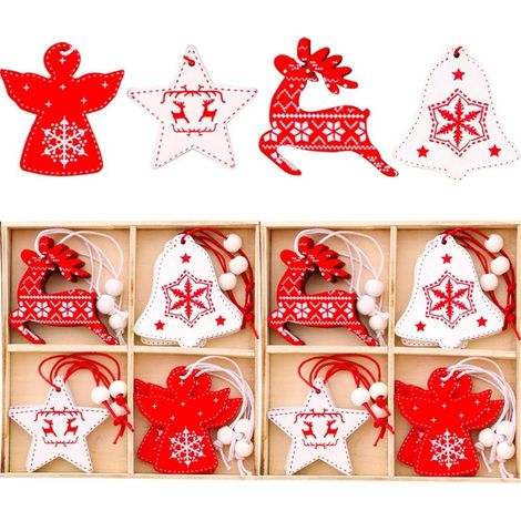 Pendentif Noel Bois - 24 Pièces - 13,5 x 13,5 cm - Décoration Arbre De Noël Et Cadeaux - Idéal Pour Maison Jardin Et Activités Créatives (1/5)