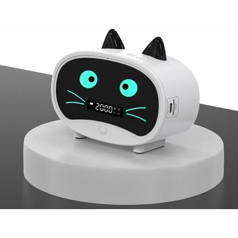 Sveglia con gatto dei cartoni animati, doppia sveglia, altoparlante Bluetooth, chiamate in vivavoce -Crezuo