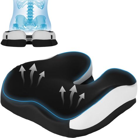 Coussin Coccyx, Rehausseur Voiture avec Mousse à Mémoire de Forme Épaisse 10cm, Design en U Orthopédique avec Tissu Réticulaire Respirant, Anti-Escarres Fessier pour Conducteur et Bureau, Noir (1/5)