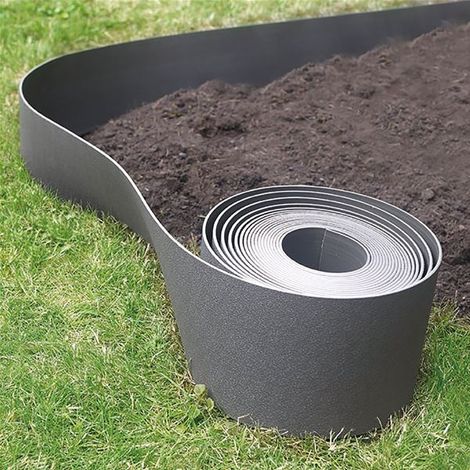 Nortene – Bordure flexible en polyéthylène recyclé 10 m x H15 cm – Résistante aux chocs – Anti-UV – Installation semi-enterrée – Gris (1/5)