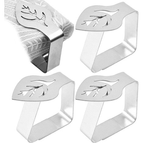 Clips de Nappe Argent 4 Pièces, Pinces de Table en Acier Inoxydable, Utilisation Extérieure et Intérieure, Design Élégant (1/5)