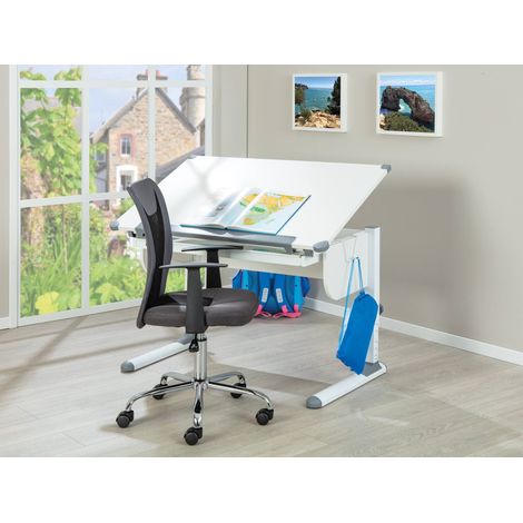 Bureau réglable en Hauteur avec étagère inclinable, en métal Blanc, 110 x 68 x 55-78 cm (1/5)