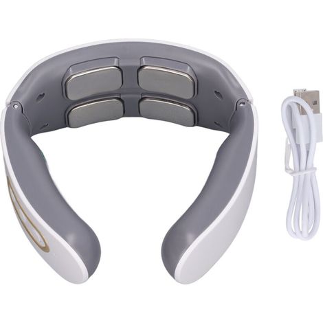 Masseur cervical TENS 4 têtes 6 modes 9 vitesses - Chauffage compression - Drainage lymphatique - Blanc-DOU