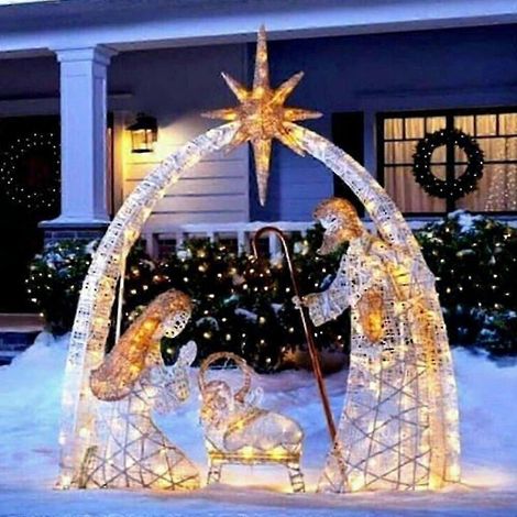 Crèche lumineuse LED représentant la naissance de Jésus, avec piquets, pour jardin ou extérieur, décoration de Noël (EPA02) zCOLOR:F