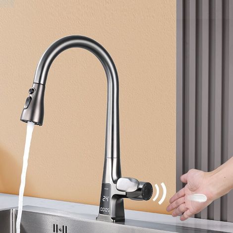 Robinet De Cuisine Infrarouge à Induction LED HD - Modes d'Eau Triple, Charge Intelligente, Traction et Rotation 360° - Confort et Economie d'Eau (1/4)