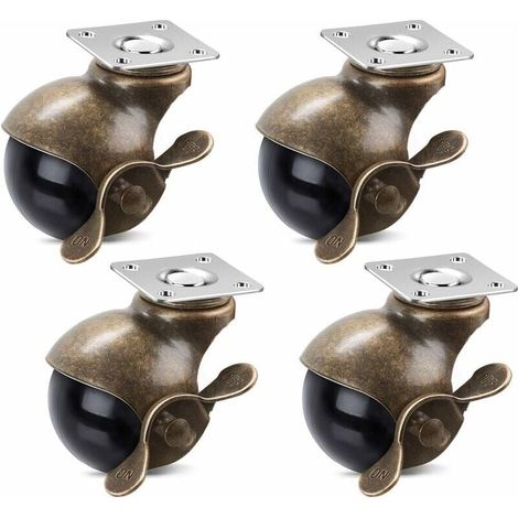 Inch Ball Swivel Casters with Brake, 360 Degree Antique Brass Top Plate Wheels for Furniture, Cabinets, Wheelchairs (352 Lbs, 4 Pack) MUMU (1/4)
