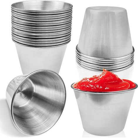 20 petits bols en acier inoxydable pour sauces, vinaigrettes, ketchup, épices, etc. (1/5)