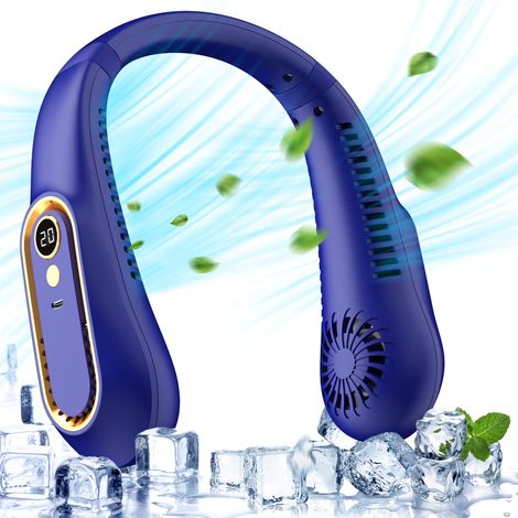 1 Ventilateur de cou, rechargeable USB, 5 vitesses, écran LED, sans pales, 2000 mAh, pour sport et extérieur (1/5)
