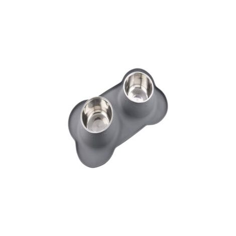 Gamelle double pliable en silicone pour chien et chat, antidérapante, coloris gris (1/5)