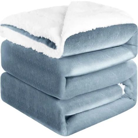 Couverture polaire DIKI 150x200 cm - Plaid Sherpa double face gris/blanc, ultra doux et lavable (1/4)