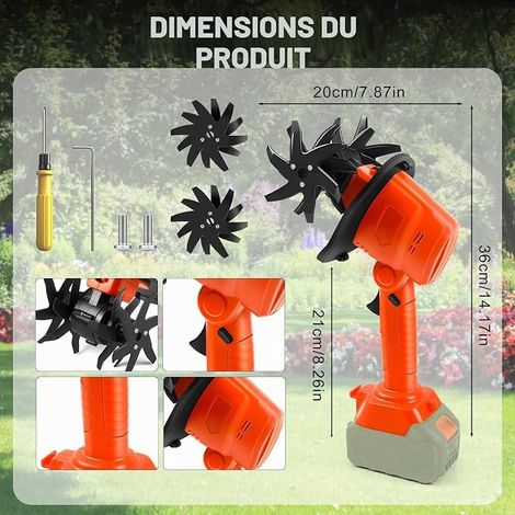 Manual Cultivator for 18V 550 W, garden rotavator, depth 10 cm, width 10 cm, agricultural tiller (1/4)