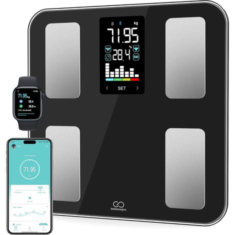 Pèse Personne Connecté, Balance Impédancemètre Écran Couleur VA, Courbe de Tendance, 20 Données (Graisse Viscérale, Muscle Squelettique, IMC), Max 180kg/400lb (1/5)