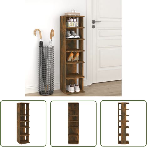 The Living Store Schuhregal Räuchereiche 27,5x27x102 cm Holzwerkstoff - Schuhregal - Schrank - Regal - Holzwerkstoffmöbel - Garderobe (1/5)