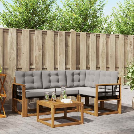 vidaXL Outdoor-Sofagarnitur mit Kissen 5 pcs Natürlich und Hellgrau (1/5)