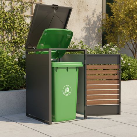 Abri cache-poubelle acier galvanisé 240L effet bois serrure (1/5)