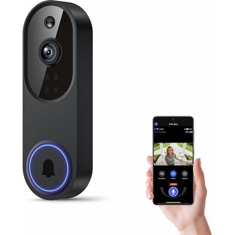 Smart indoor/outdoor video doorbell, battery powered (receiver not included, black). (1/5)