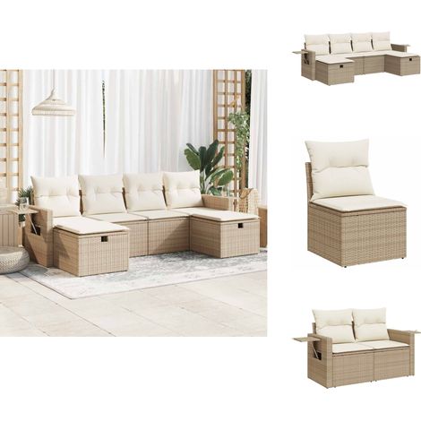 6-tlg. Garten-Sofagarnitur mit Kissen Beige Poly Rattan - Gartensofa Set - Garten Sofa Set - Outdoor Sofa Set - Garten Sofagarnitur (1/5)