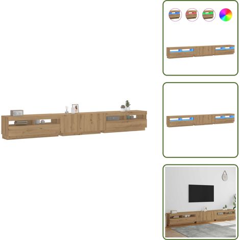 vidaXL Meuble TV avec lumières LED chêne artisanal bois d'ingénierie