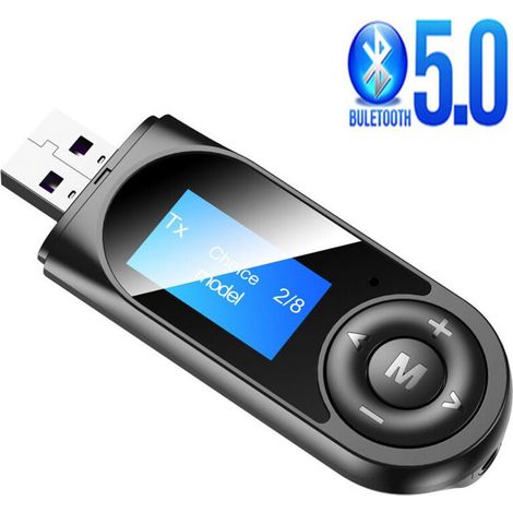 Transmetteur et récepteur Bluetooth 5.0, 2 en 1 Bluetooth Adaptateur Audio avec Visible LCD écran, Émetteur sans Fil Bluetooth USB Transmitter pour Casque TV,PC,Système Stéréo de Voiture/ (1/5)