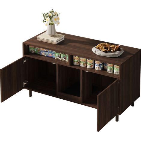Katzenklo Schrank mit 2 Türen, 1 Ablage und Offenen Fächern, für Wohnzimmer, aus MDF, 120×50×66 cm, Nussbaum (1/5)