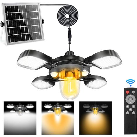 Lampe Solaire Extérieur Intérieur, Lampe Suspendue Solaire avec Detecteur de Mouvement, Ip65 Suspension Solaire avec Télécommande, 4400mah Batterie avec Câble 5m, pour Jardin Terrasse Balcon (1/5)