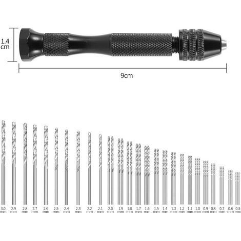 MIni perceuse à main Twist Drill Bits +48 micro forets hélicoïdaux sans fil en Aluminium Pin Vise Outils Rotatifs forets hélicoïdaux adjustable Pyrogravure Maison plastique trou cuivre (1/4)