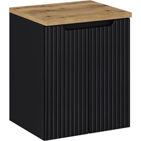 Ensemble Meuble Vasque 2 portes et Plateau L 50 x P 40 x H 59,5 cm - Astral - Noir et effet chêne - Livraison gratuite (1/5)