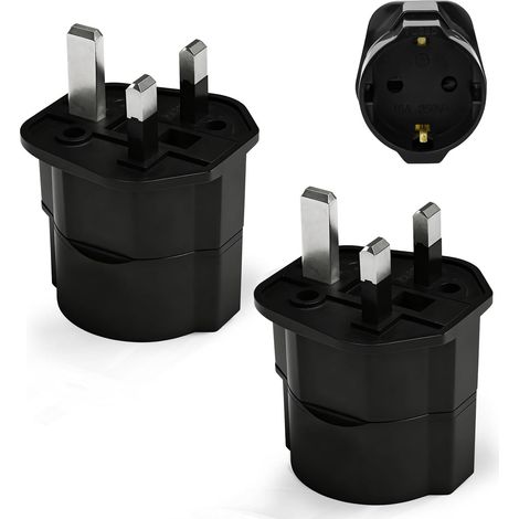 2 Pièces Adaptateur Prise Anglaise, Adaptateur de Voyage France vers UK, Adaptateur de Prise pour Irlande, Angleterre, Ecosse, Dubaï, Malte, Adaptateur Type G (Noir) (1/5)