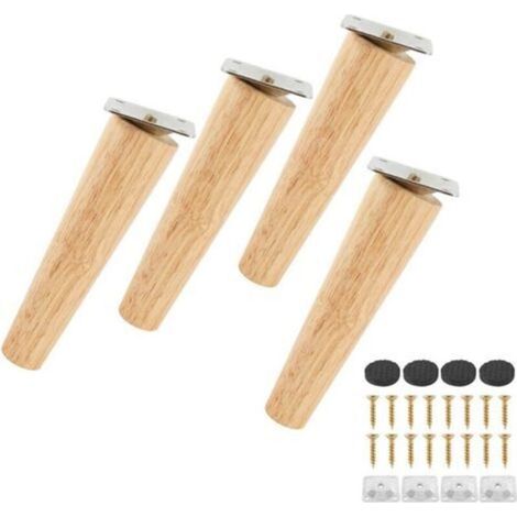 Lot de 4 pieds en bois massif pour canapé, meubles TV, lit – hauteur 15 cm, avec patins antidérapants, plaques de fixation et vis incluses (1/2)