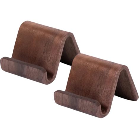 Lot de 2 supports de téléphone en bois de noyer noir avec design simple et stable pour bureau et table couleur bois naturel (1/5)