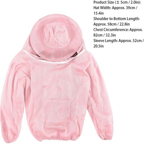 [JAMAIS UTILISÉ]Professionelle Schutzkleidung für Imker – Imkerjacke – Atmungsaktives Netzgewebe – Mehrfarbig (Rosa) – Einheitsgröße – Ausgestattet mit HD-Schleier und Tasche – 1 Stück