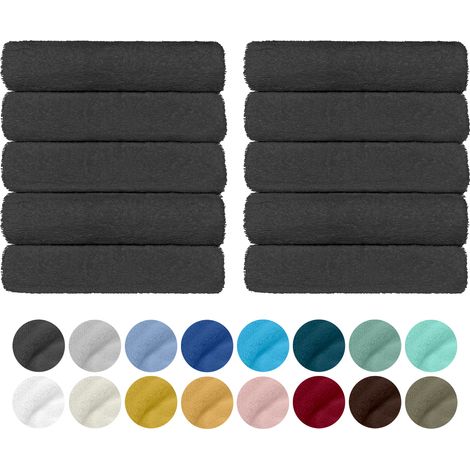 Set 10 Teli Asciugamani In Cotone Professionali 50 x 95 Cm Vari Colori Qualità Hotel 350Gr Salviette Tinta Unita Salvietta Spugna Albergo Grigio